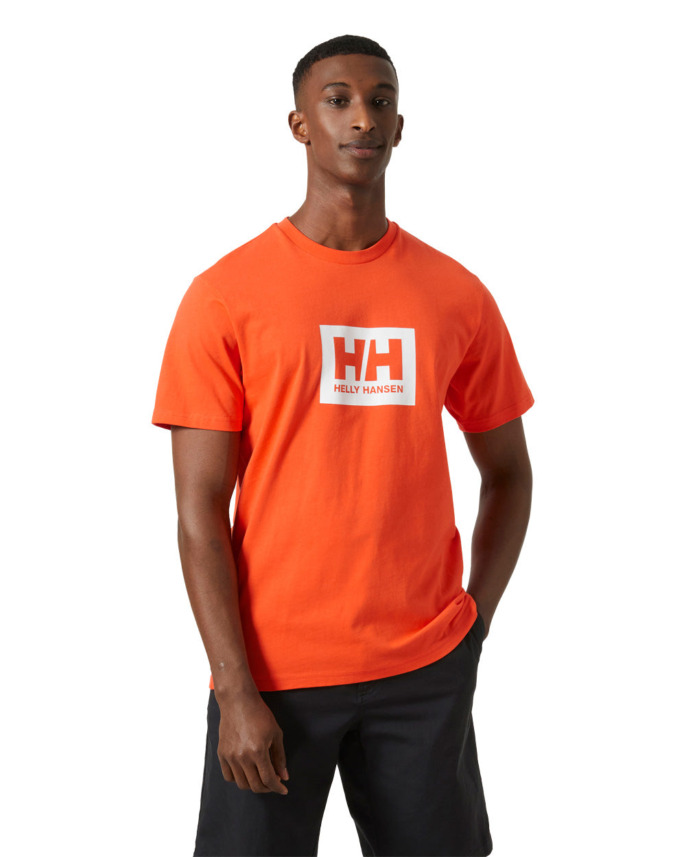 Flame coloured Helly Hansen Box T-Shirt on White background 