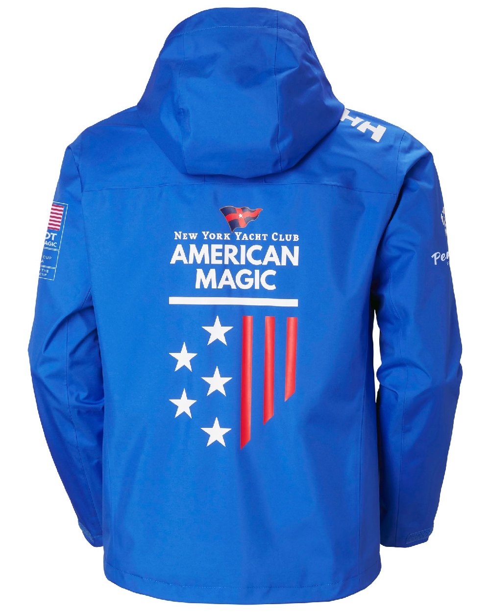 Cobalt 2.0 coloured Helly Hansen American Magic Crew Hooded Jacket 2.0 on white background 