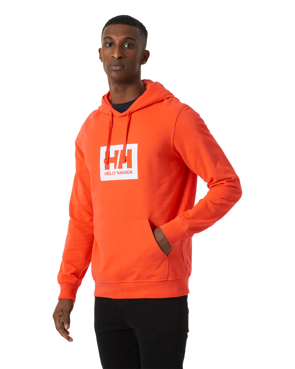 Flame coloured Helly Hansen Box Hoodie on White background 