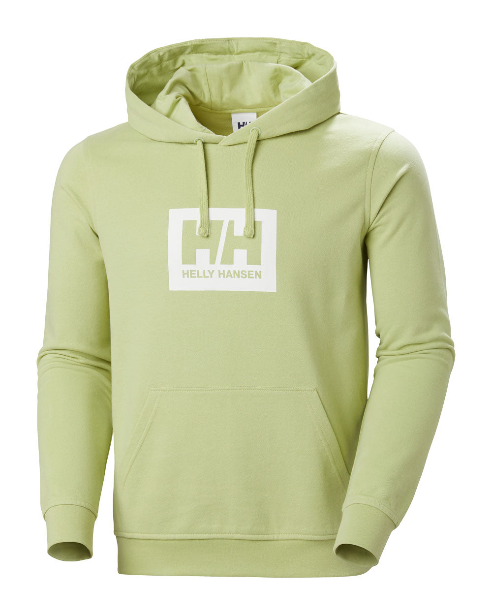 Iced Matcha coloured Helly Hansen Box Hoodie on White background 