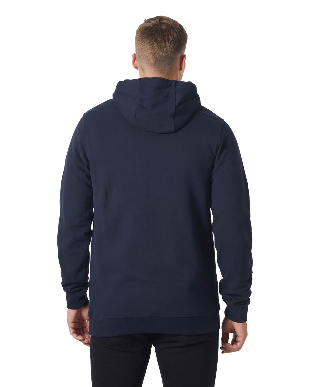 Navy coloured Helly Hansen Box Hoodie on White background 