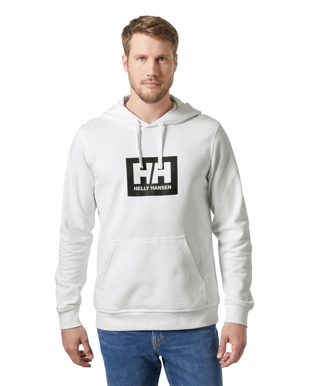 White coloured Helly Hansen Box Hoodie on White background 