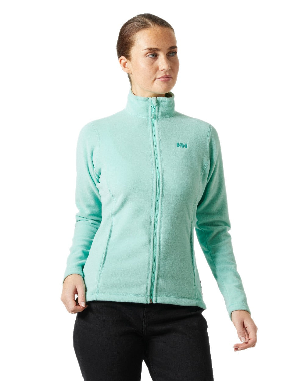 Lagoon Coloured Helly Hansen Daybreaker Ladies Fleece Jacket on White Background
