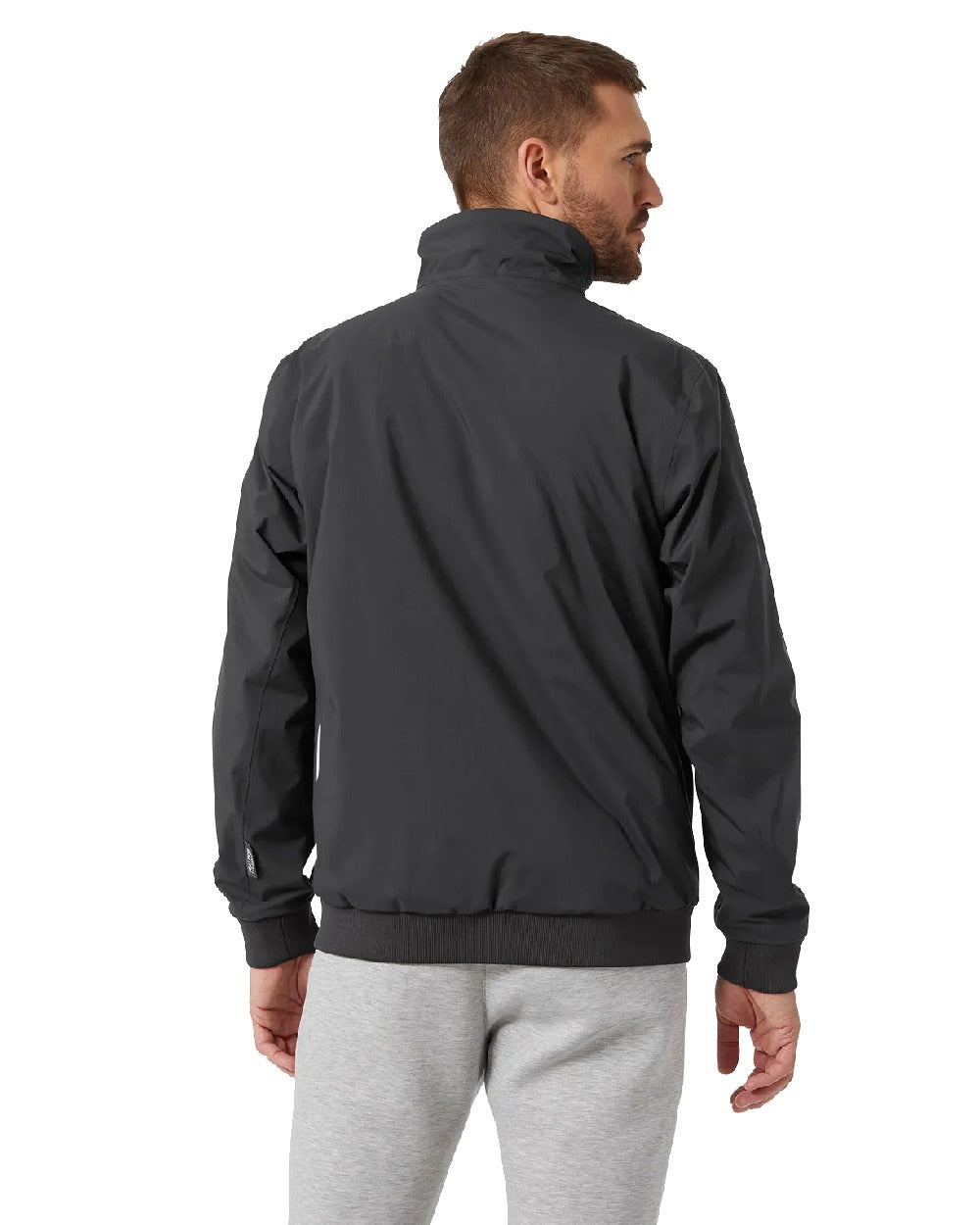 Ebony coloured Helly Hansen Mens HP Racing Lifaloft Bomber Jacket on white background 