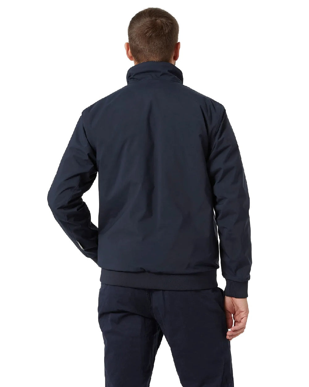 Navy coloured Helly Hansen Mens HP Racing Lifaloft Bomber Jacket on white background 