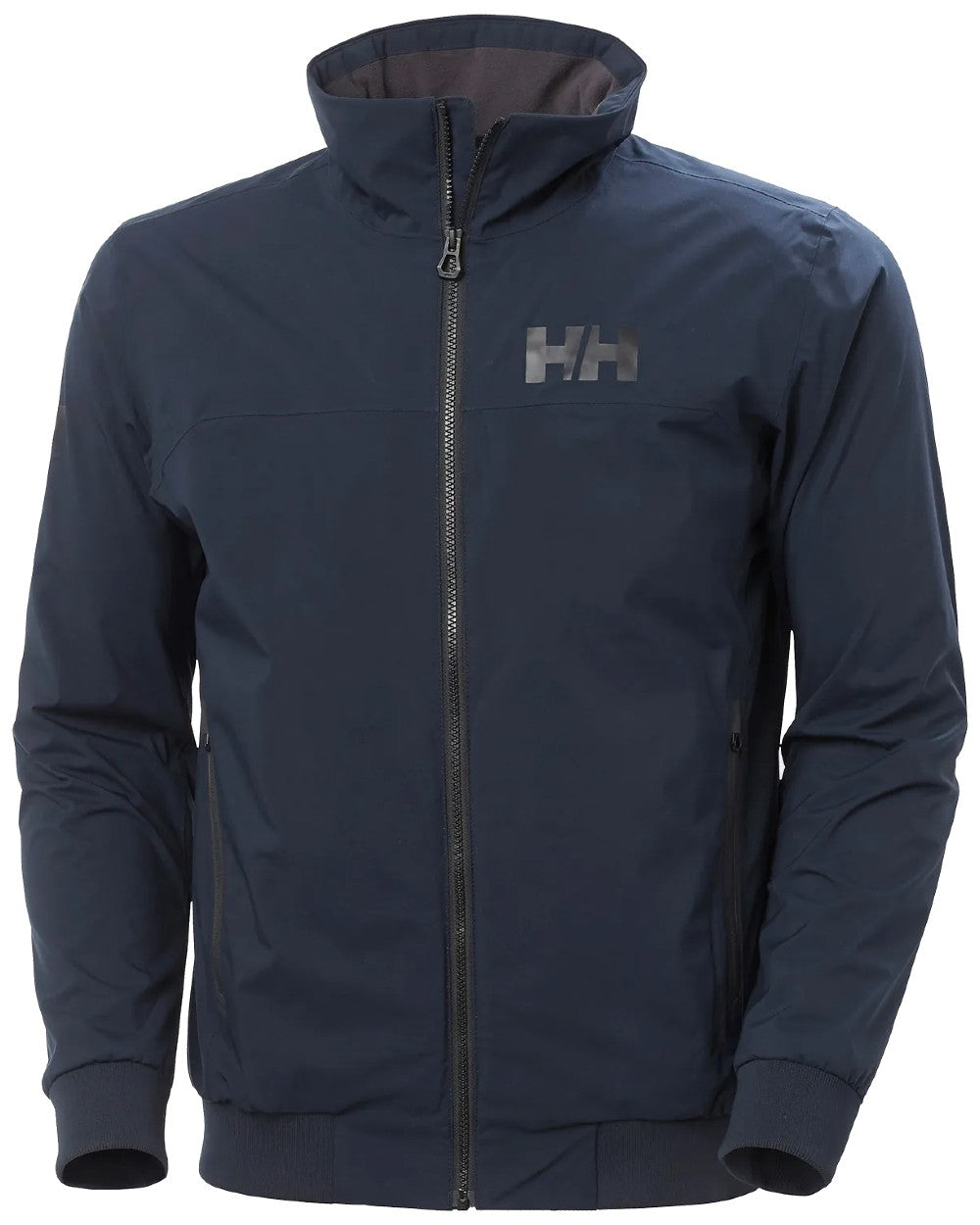 Navy coloured Helly Hansen Mens HP Racing Lifaloft Bomber Jacket on white background 