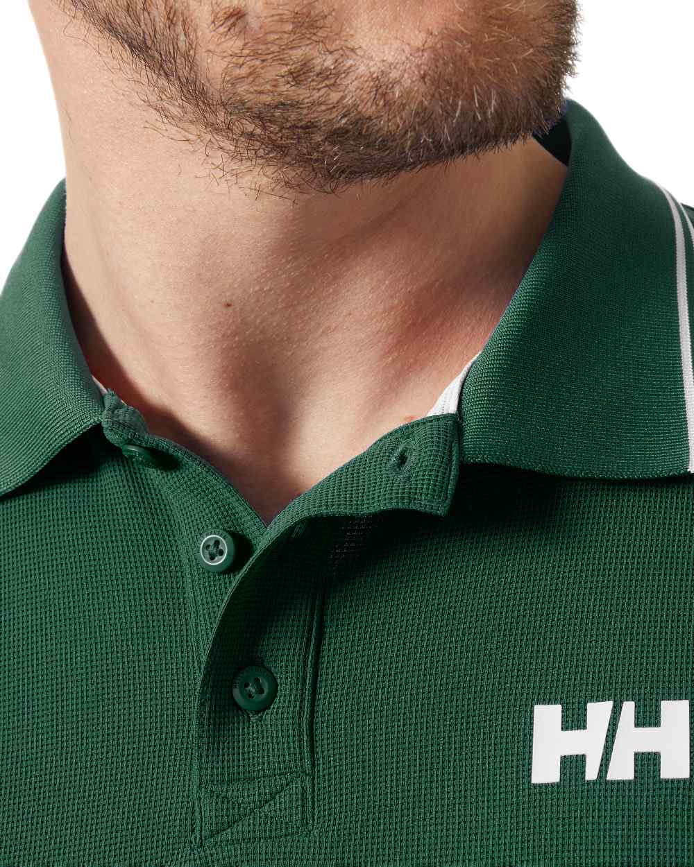 Jungle Green Coloured Helly Hansen Kos Polo Shirt on White Background
