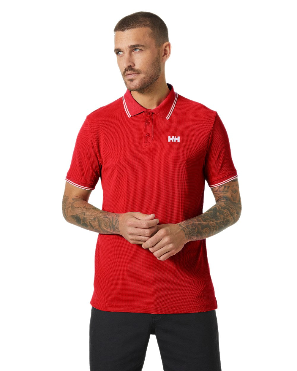 Red Coloured Helly Hansen Kos Polo Shirt on White Background

