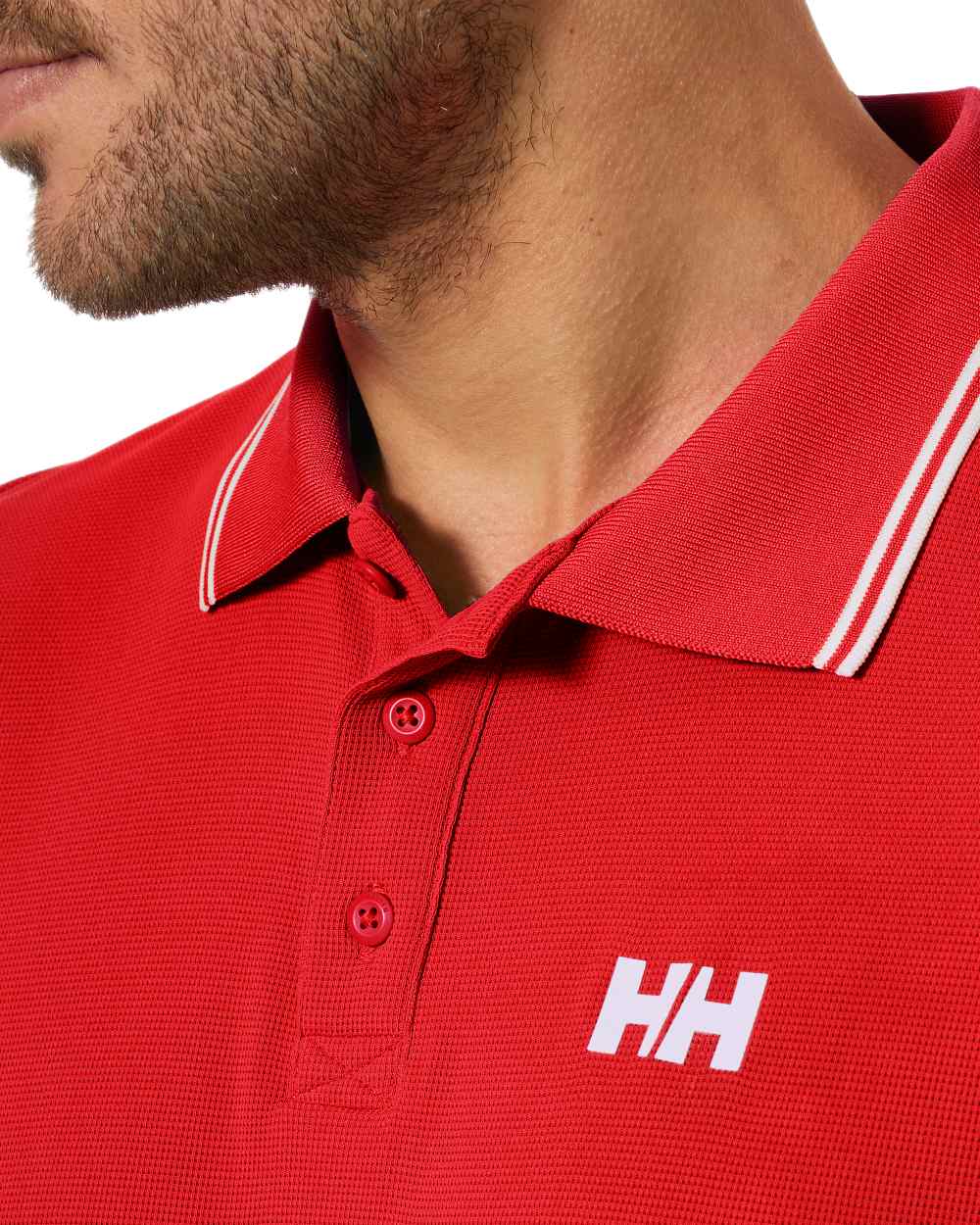 Red Coloured Helly Hansen Kos Polo Shirt on White Background
