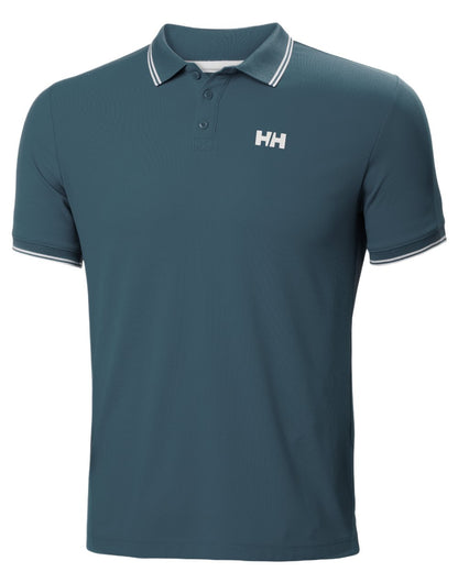 Washed Navy Coloured Helly Hansen Kos Polo Shirt on White Background
