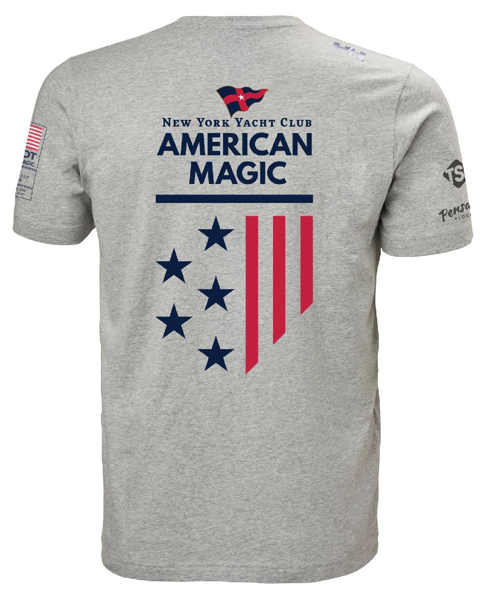 Grey Melange coloured Helly Hansen Mens American Magic Cotton T-Shirt on white background 