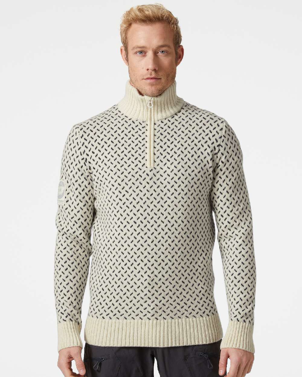 Snow coloured Helly Hansen Mens Arctic Icelander Half Zip Sweater on grey background 