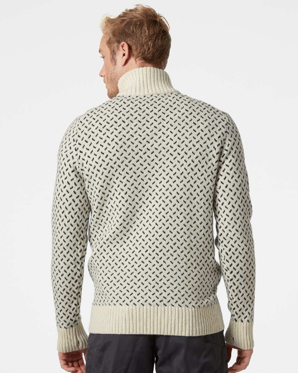Snow coloured Helly Hansen Mens Arctic Icelander Half Zip Sweater on grey background 