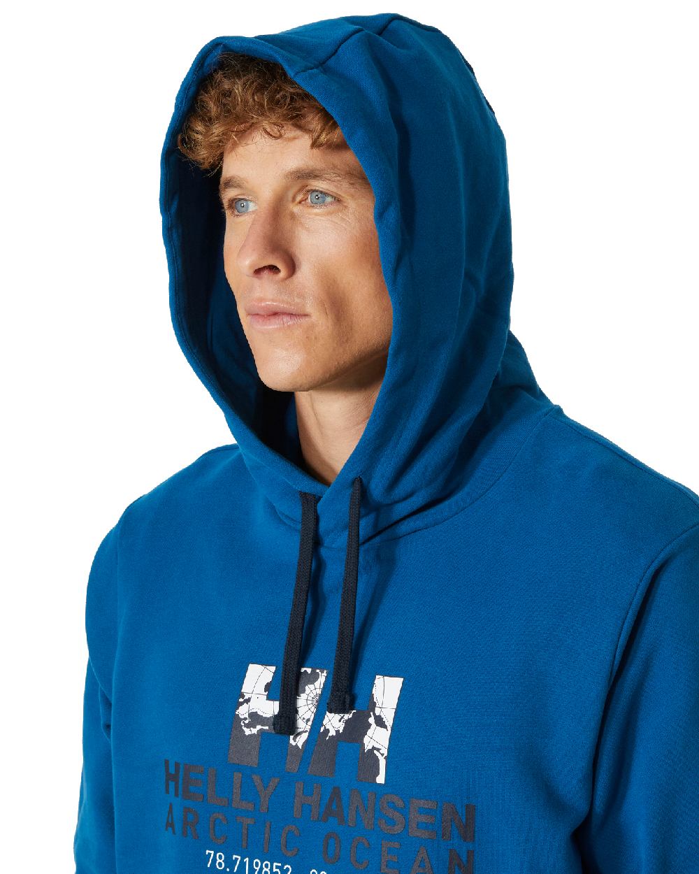 Deep Fjord coloured Helly Hansen Mens Arctic Ocean Hoodie on white background 