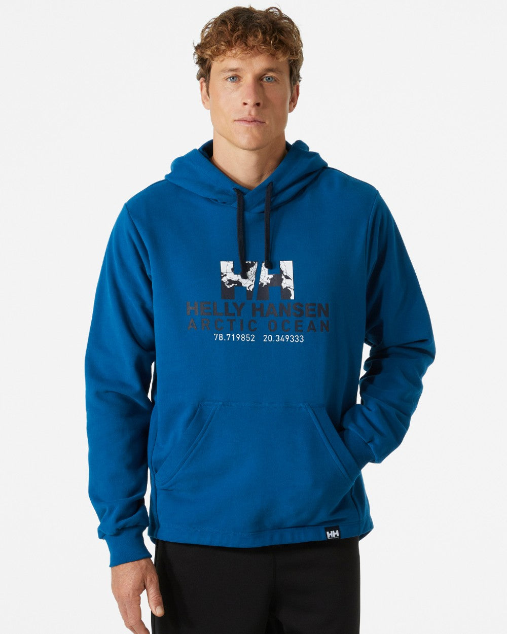 Deep Fjord coloured Helly Hansen Mens Arctic Ocean Hoodie on grey background 