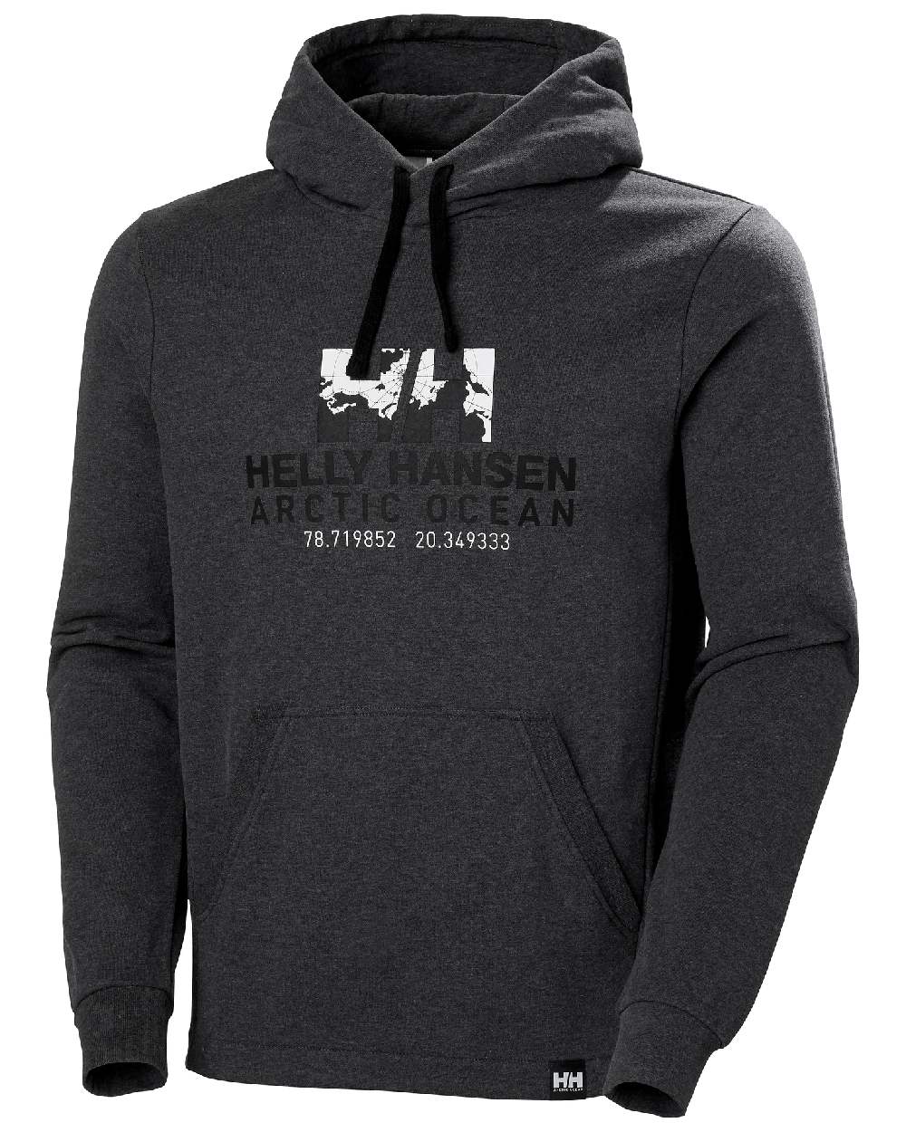 Ebony Melange coloured Helly Hansen Mens Arctic Ocean Hoodie on white background 