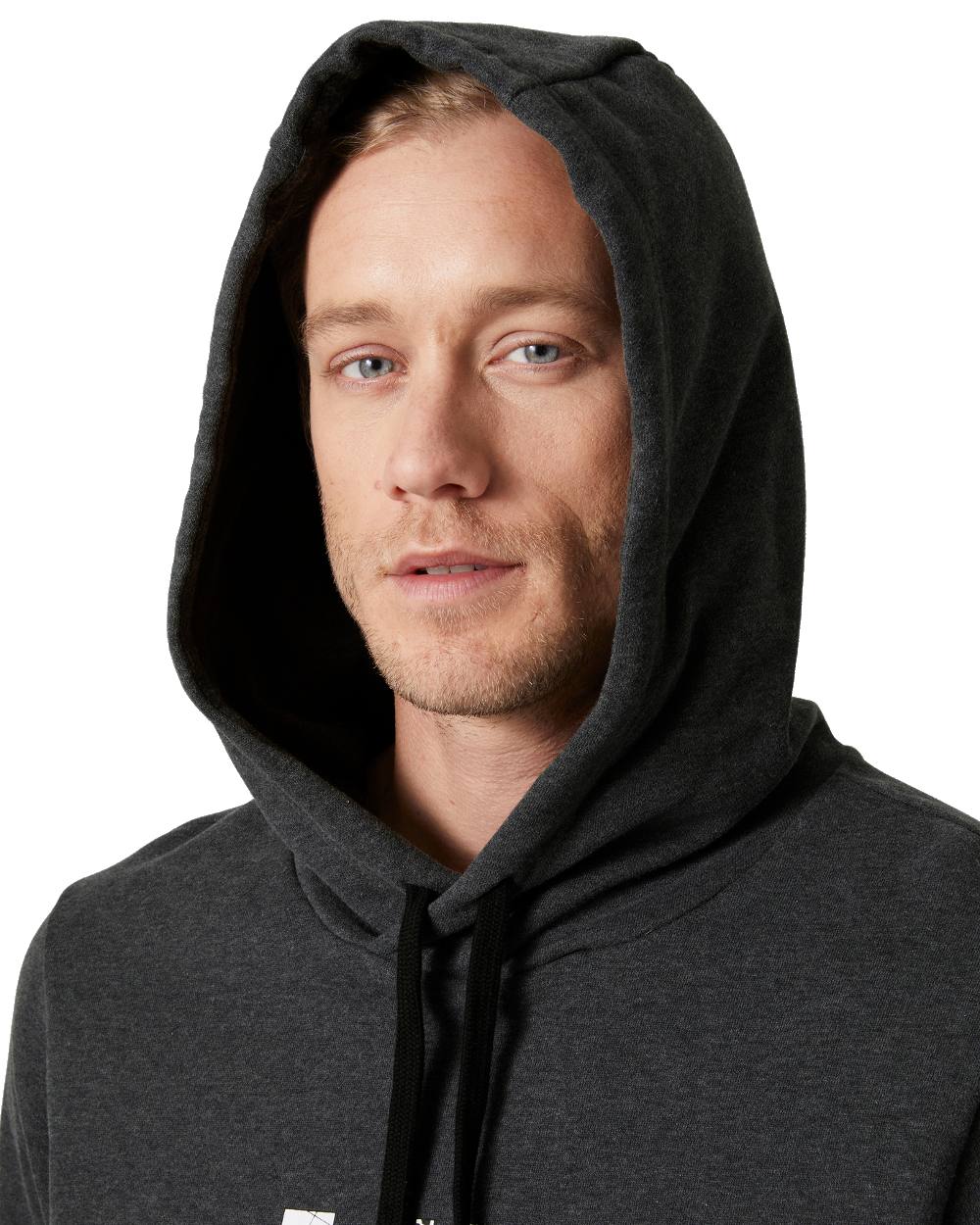 Ebony Melange coloured Helly Hansen Mens Arctic Ocean Hoodie on white background 