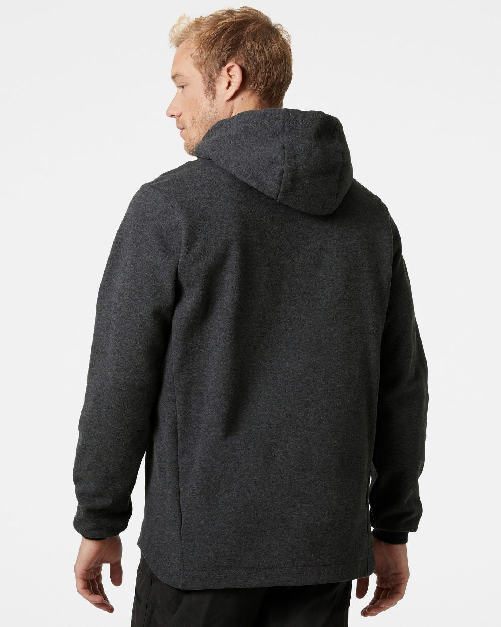 Ebony Melange coloured Helly Hansen Mens Arctic Ocean Hoodie on grey background 