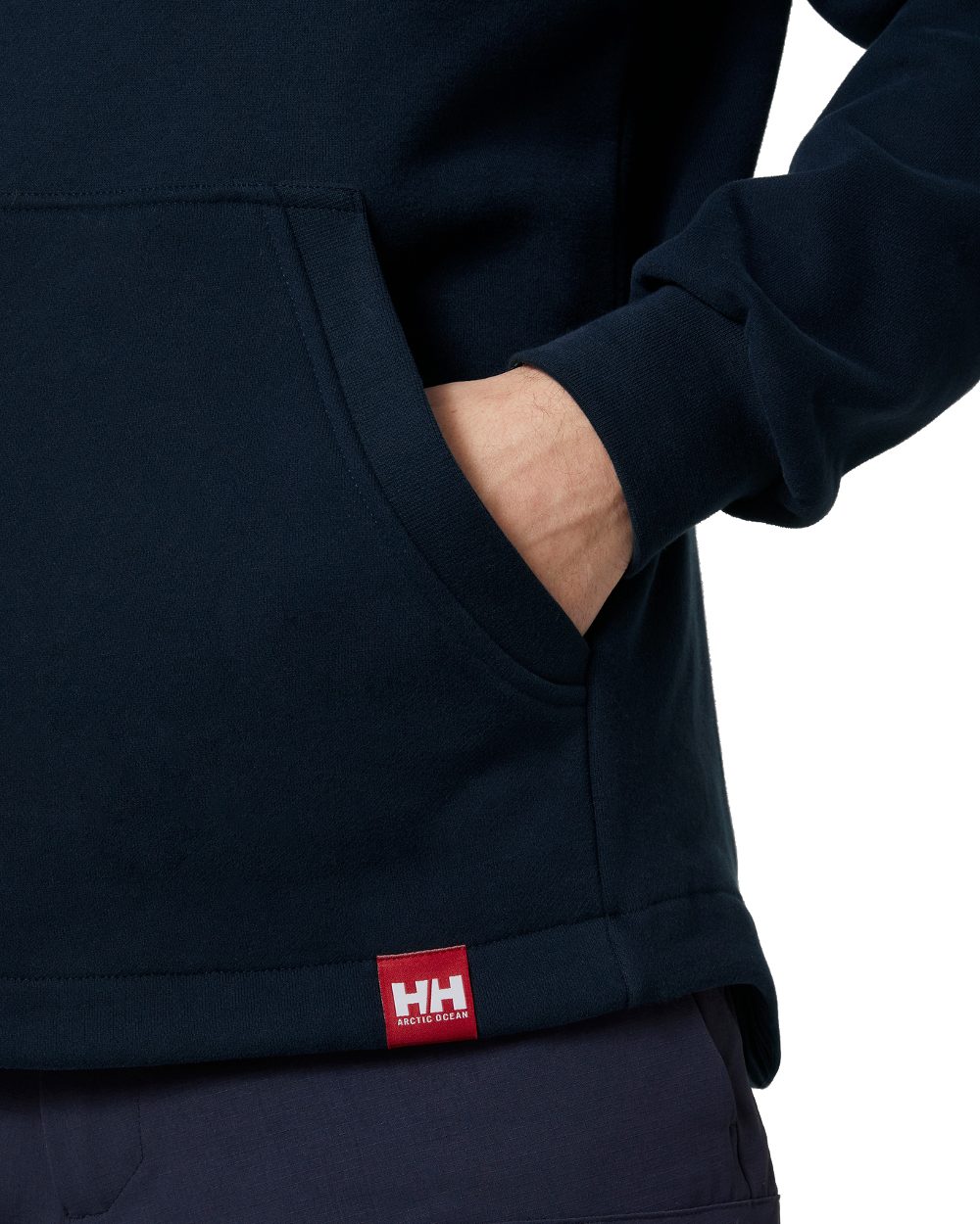 Navy coloured Helly Hansen Mens Arctic Ocean Hoodie on white background 