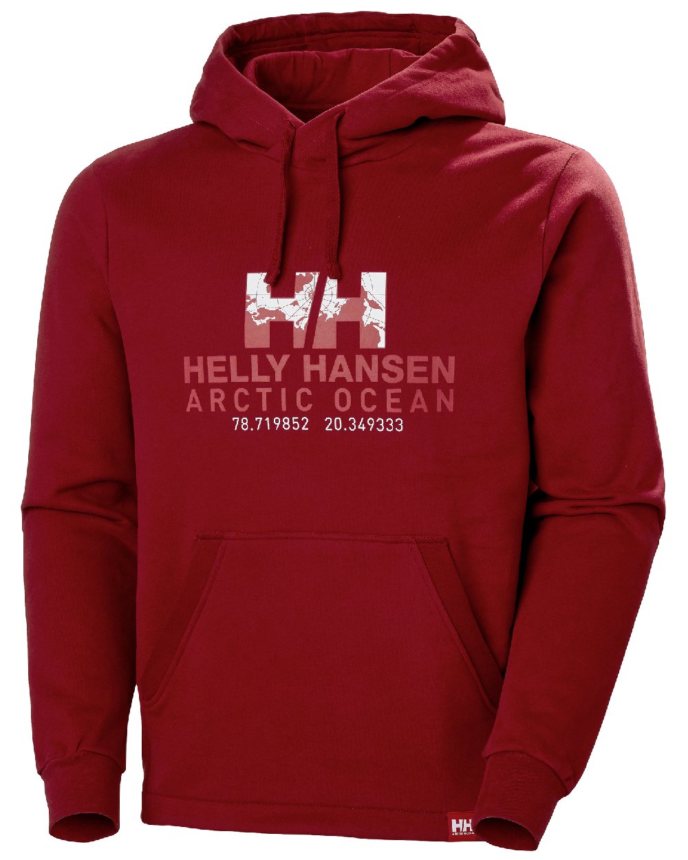 Oxblood coloured Helly Hansen Mens Arctic Ocean Hoodie on white background 