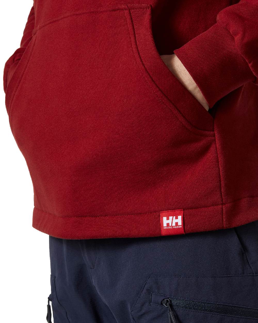 Oxblood coloured Helly Hansen Mens Arctic Ocean Hoodie on white background 