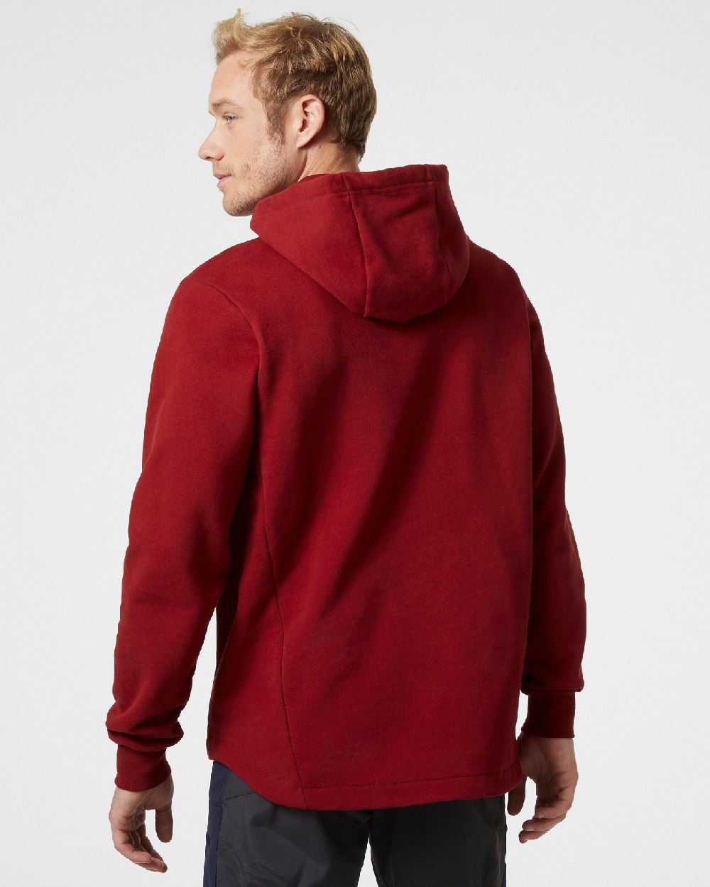 Oxblood coloured Helly Hansen Mens Arctic Ocean Hoodie on grey background 