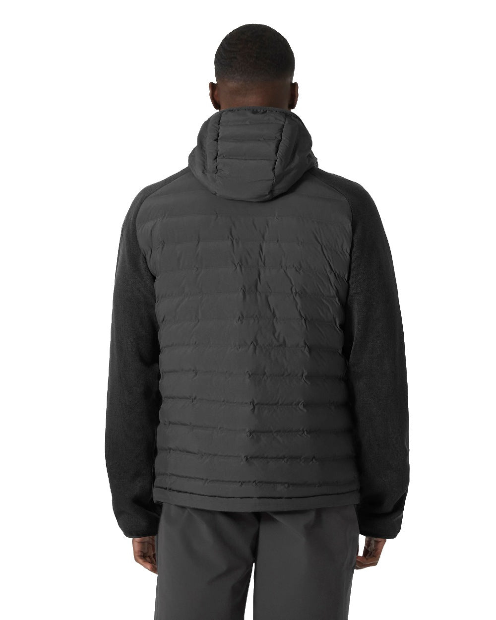 Ebony coloured Helly Hansen Mens Arctic Ocean Hybrid Insulator Jacket on white background 