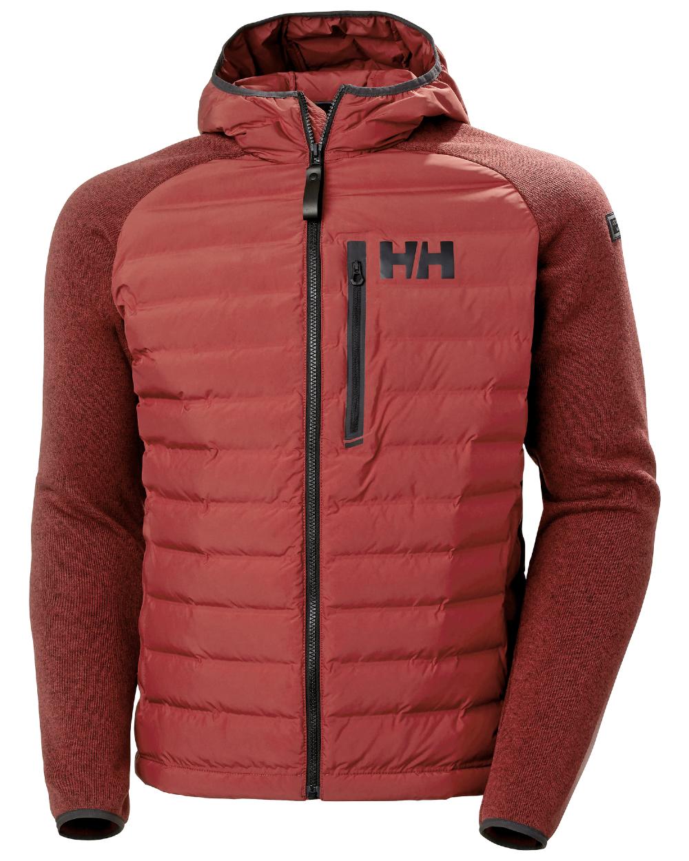 Oxblood coloured Helly Hansen Mens Arctic Ocean Hybrid Insulator Jacket on white background 