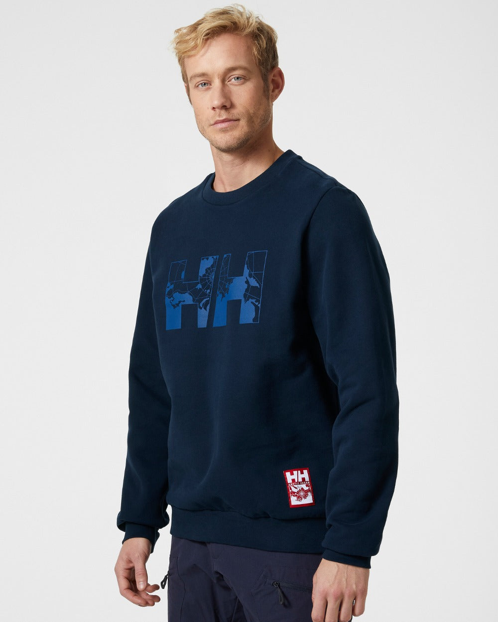 Navy coloured Helly Hansen Mens Arctic Ocean Sweatshirts on grey background 