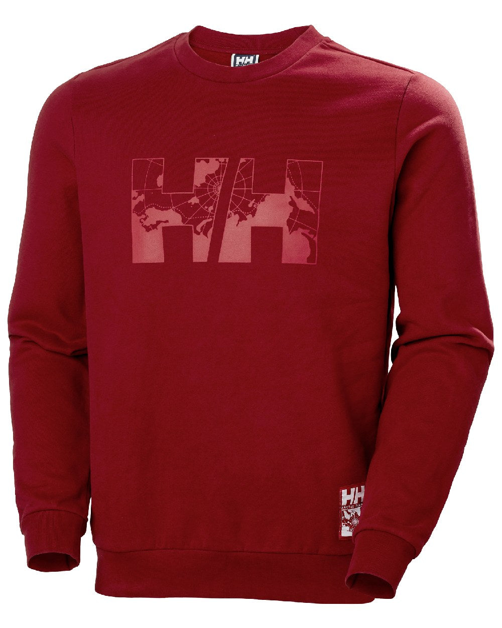 Oxblood coloured Helly Hansen Mens Arctic Ocean Sweatshirts on white background 