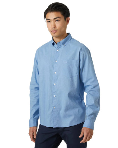 Bright Blue coloured Helly Hansen Mens Club Long Sleeves Shirt on white background 