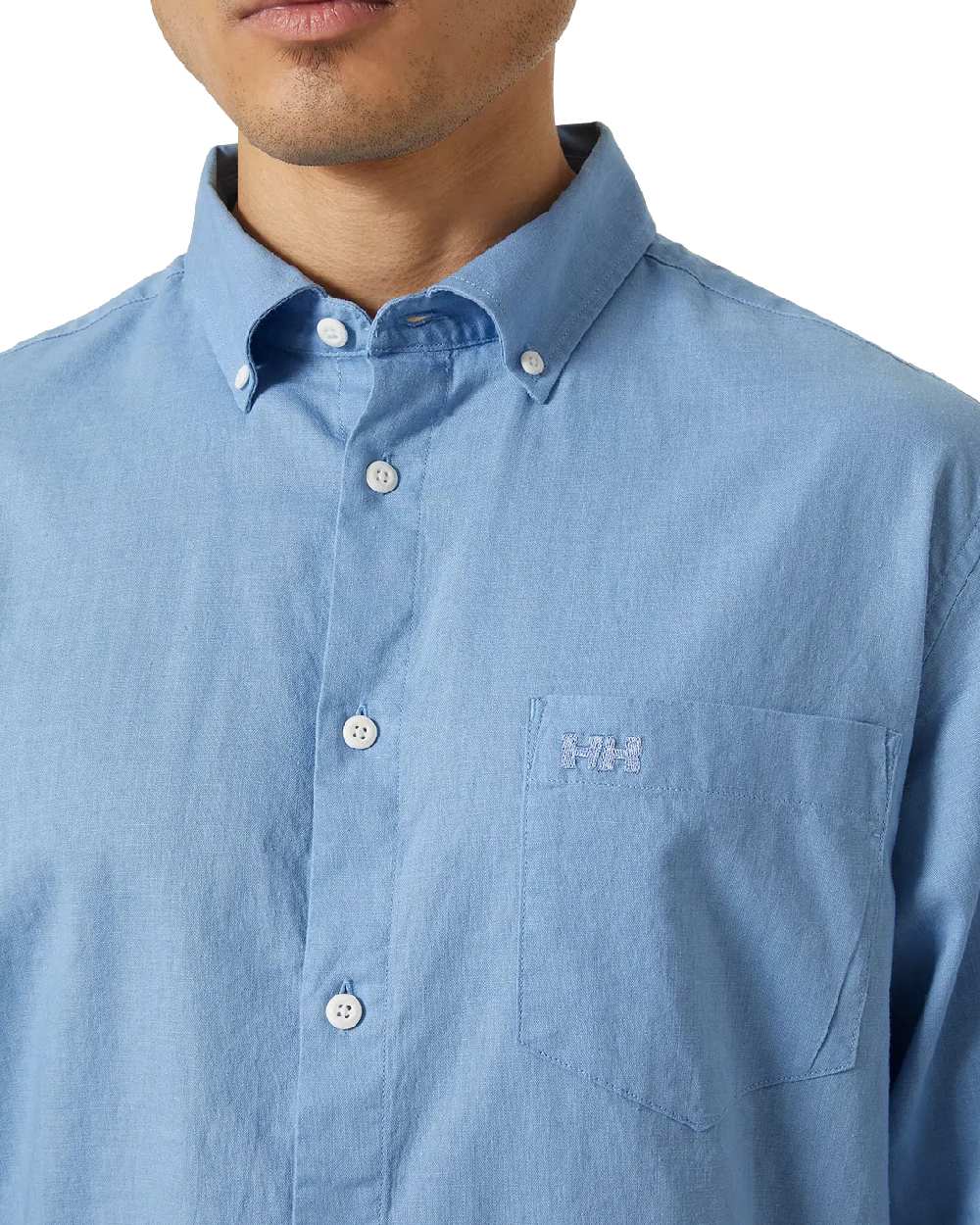 Bright Blue coloured Helly Hansen Mens Club Long Sleeves Shirt on white background 