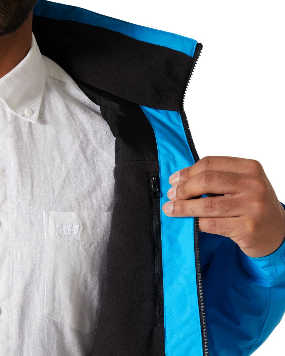 Cyan Coloured Helly Hansen Mens Crew Midlayer Jacket 2 on White Background
