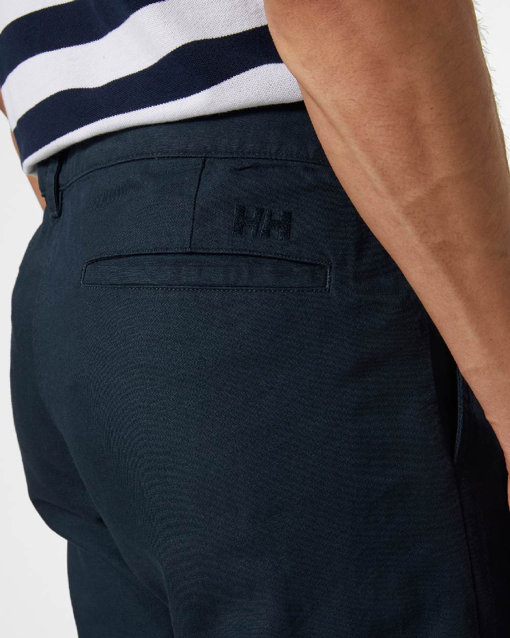 Navy coloured Helly Hansen Mens Dock Chinos on white background 