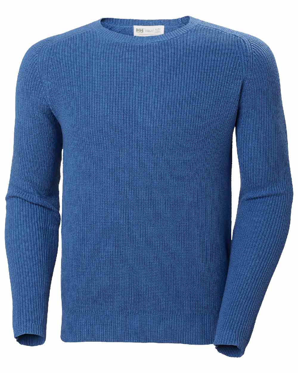 Azurite coloured Helly Hansen Mens Dock Ribknit Sweater on white background 