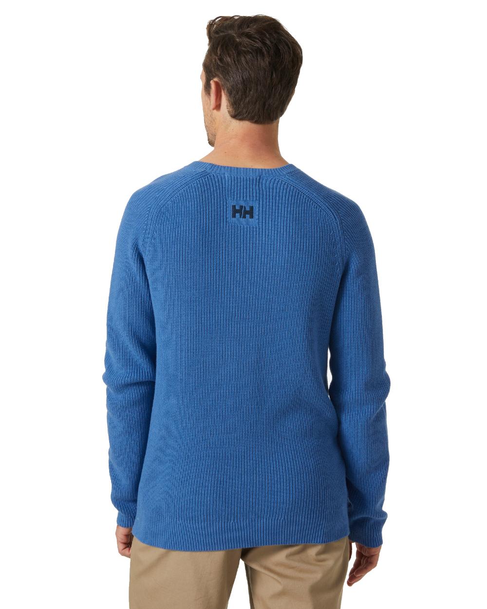 Azurite coloured Helly Hansen Mens Dock Ribknit Sweater on white background 