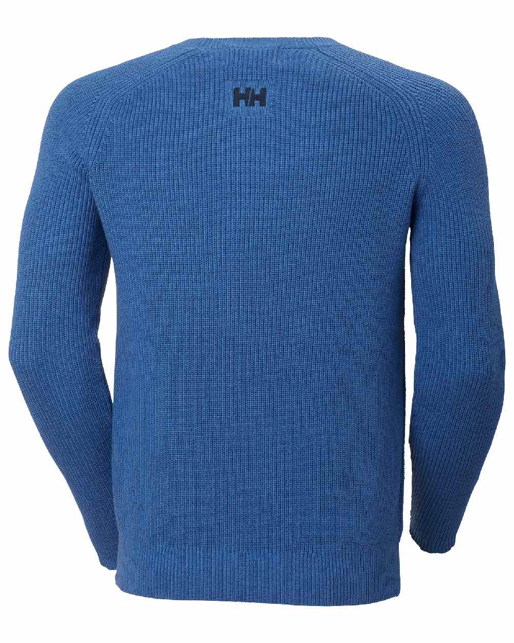 Azurite coloured Helly Hansen Mens Dock Ribknit Sweater on white background 