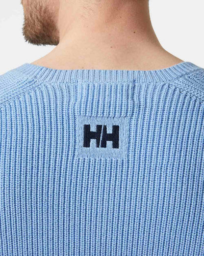 Bright Blue coloured Helly Hansen Mens Dock Ribknit Sweater on white background 