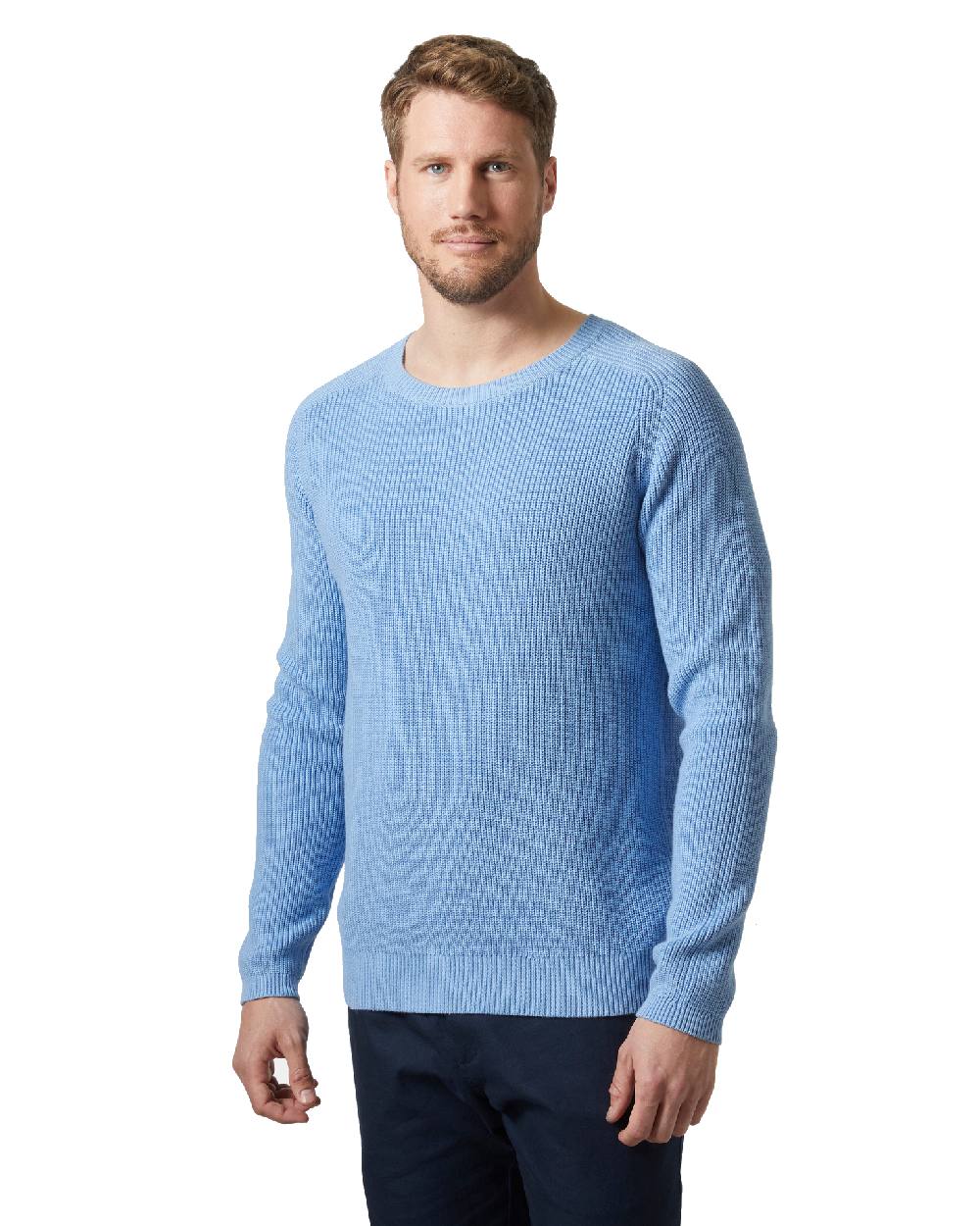 Bright Blue coloured Helly Hansen Mens Dock Ribknit Sweater on white background 