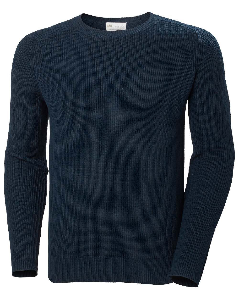 Navy coloured Helly Hansen Mens Dock Ribknit Sweater on white background 