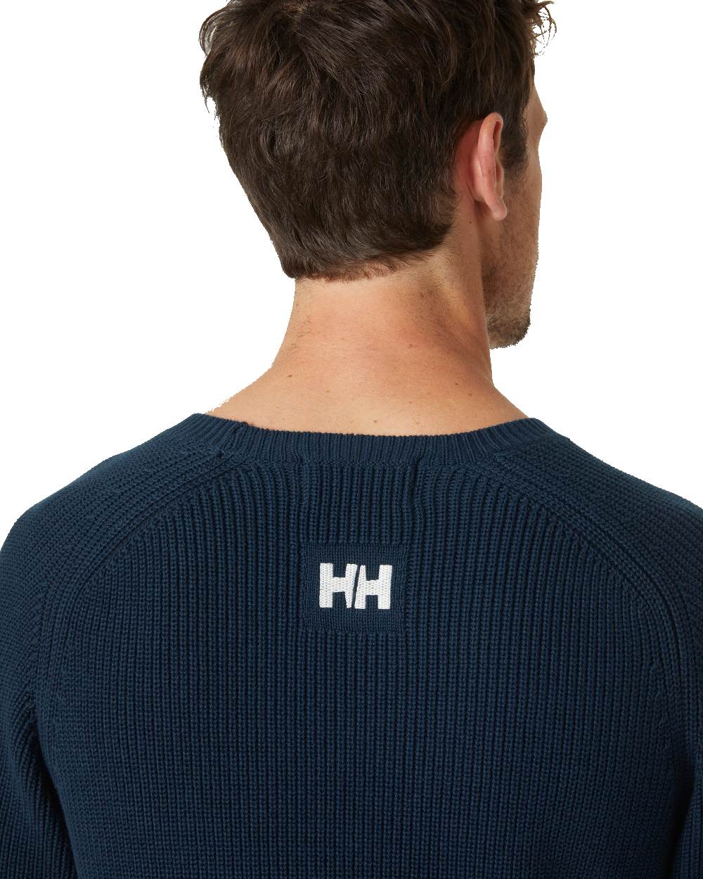 Navy coloured Helly Hansen Mens Dock Ribknit Sweater on white background 