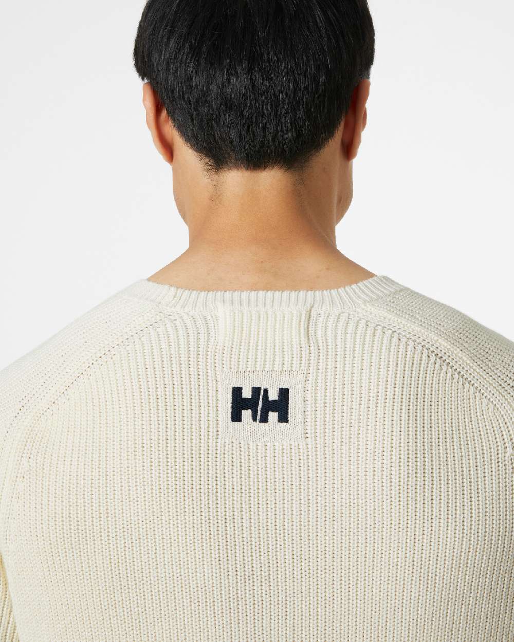 Snow coloured Helly Hansen Mens Dock Ribknit Sweater on grey background 