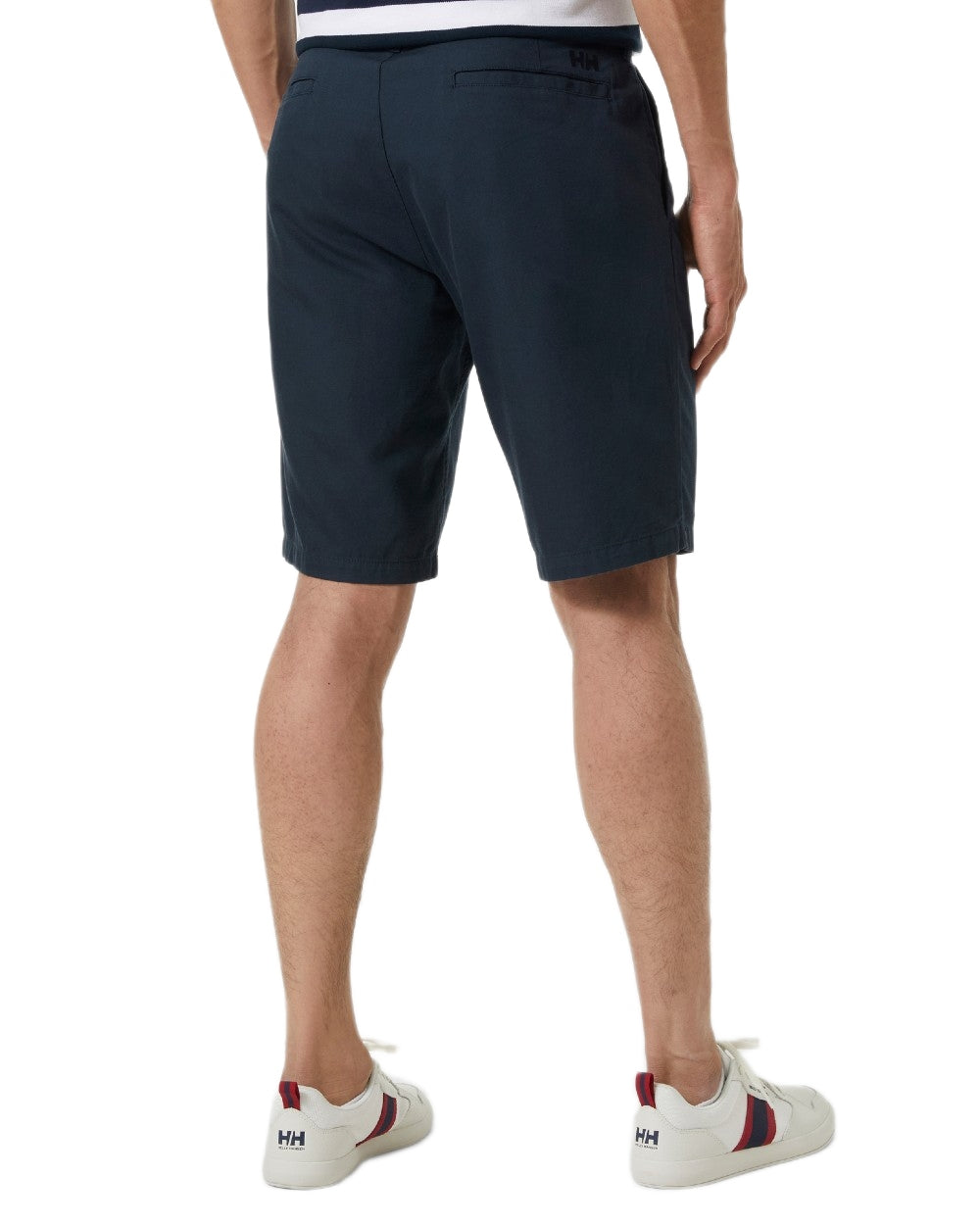 Navy coloured Helly Hansen Mens Dock Shorts on grey background 