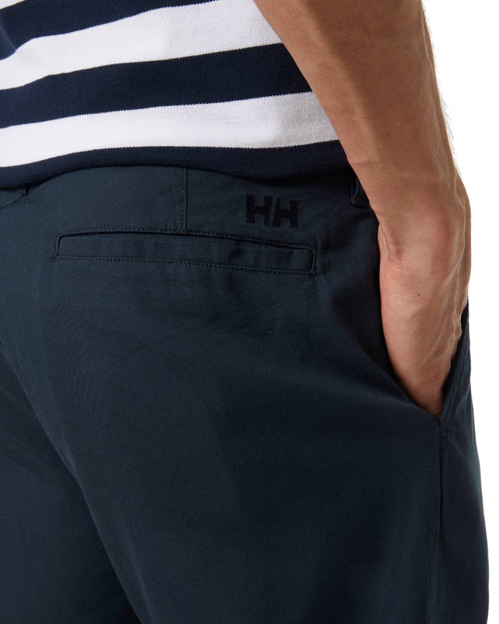 Navy coloured Helly Hansen Mens Dock Shorts on white background 