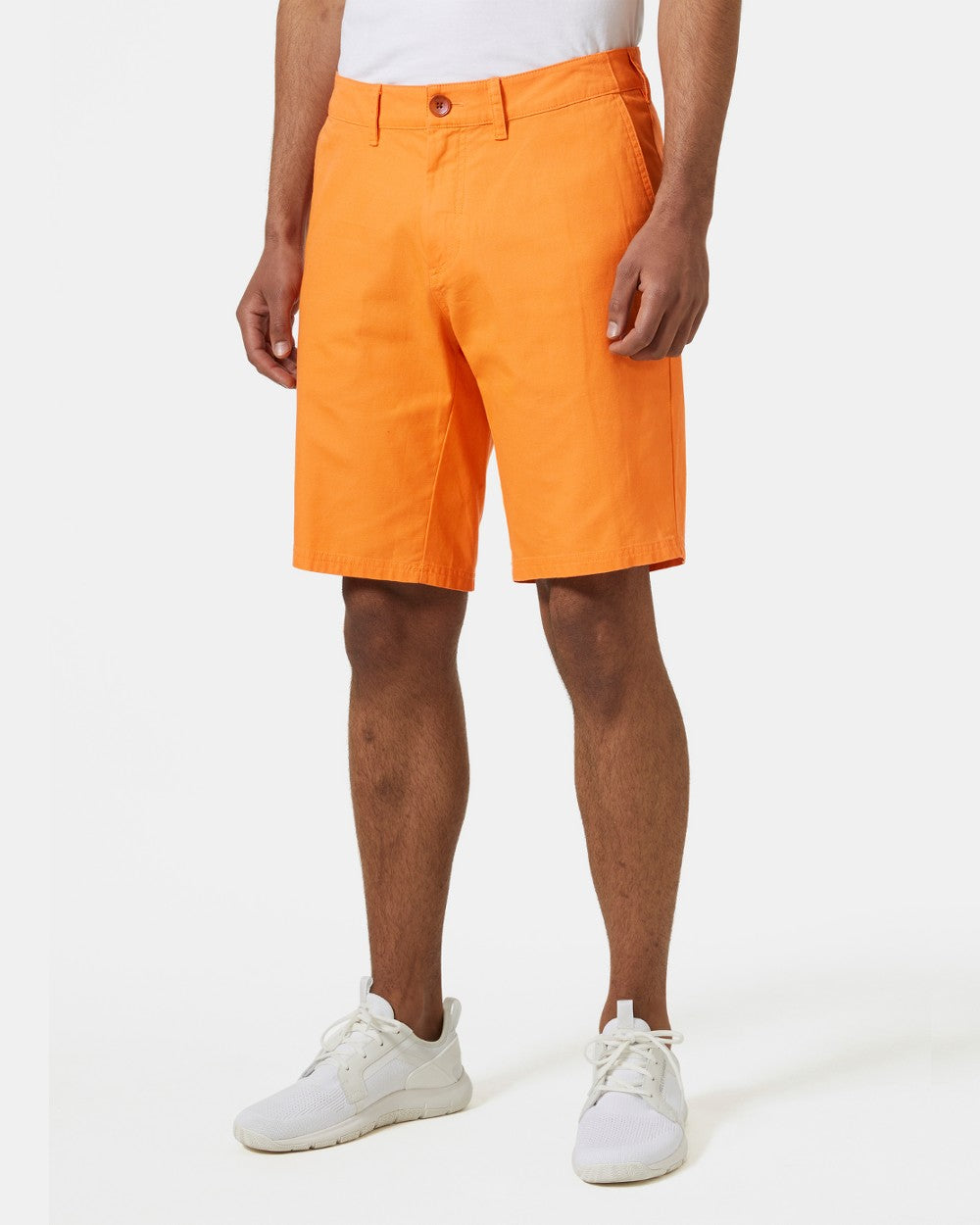 Poppy Orange coloured Helly Hansen Mens Dock Shorts on grey background 