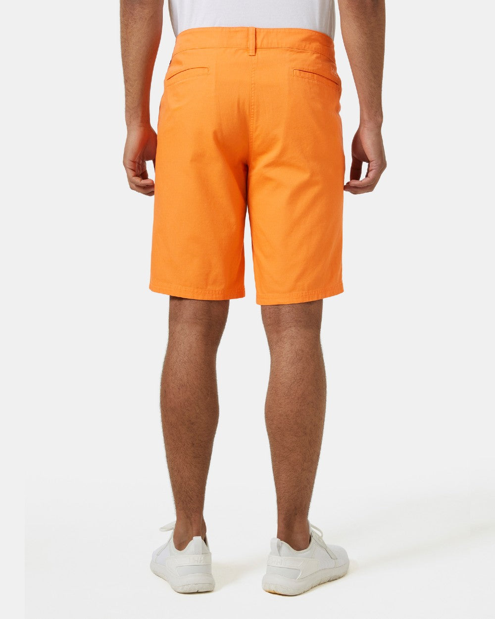 Poppy Orange coloured Helly Hansen Mens Dock Shorts on grey background 