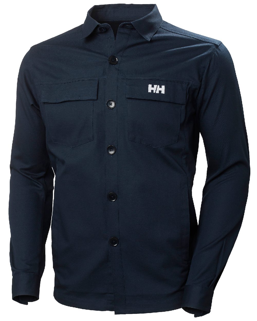 Navy coloured Helly Hansen Mens Dock Work Shacket on white background 