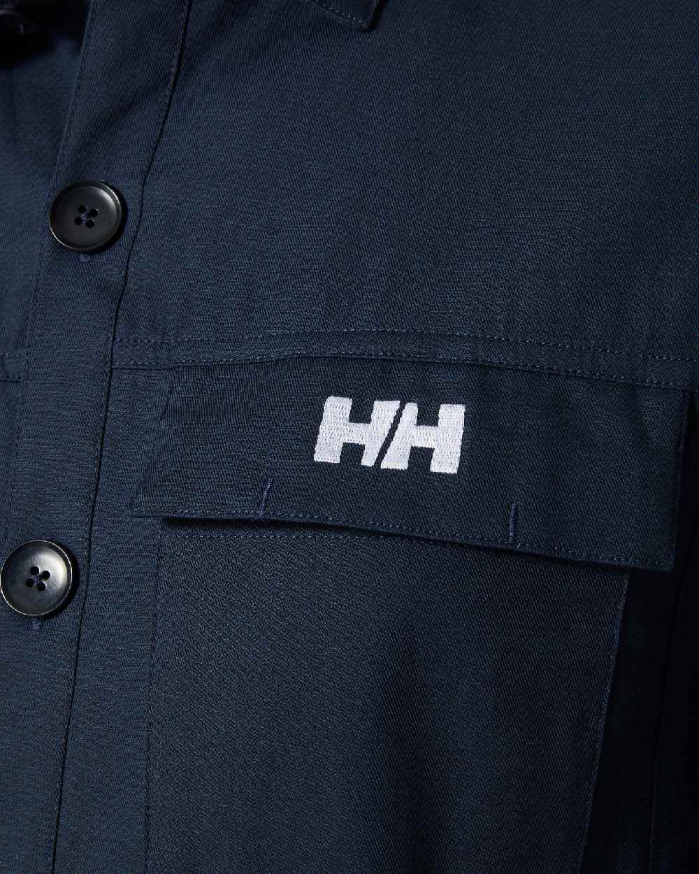 Navy coloured Helly Hansen Mens Dock Work Shacket on white background 