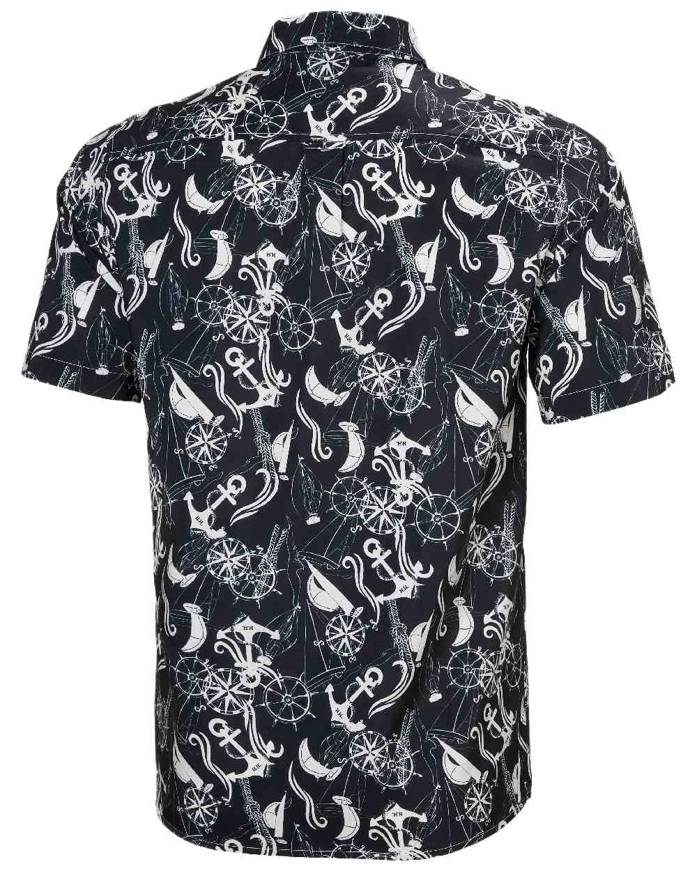 Navy Nautical Aop Coloured Helly Hansen Mens Fjord Quick Dry Short Sleeve Shirt 2.0 on White Background

