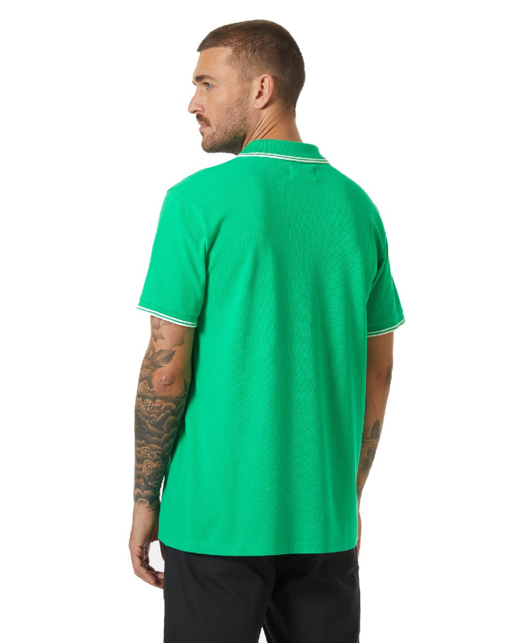 Bright green coloured Helly Hansen Mens Genova Polo T-Shirt on white background 